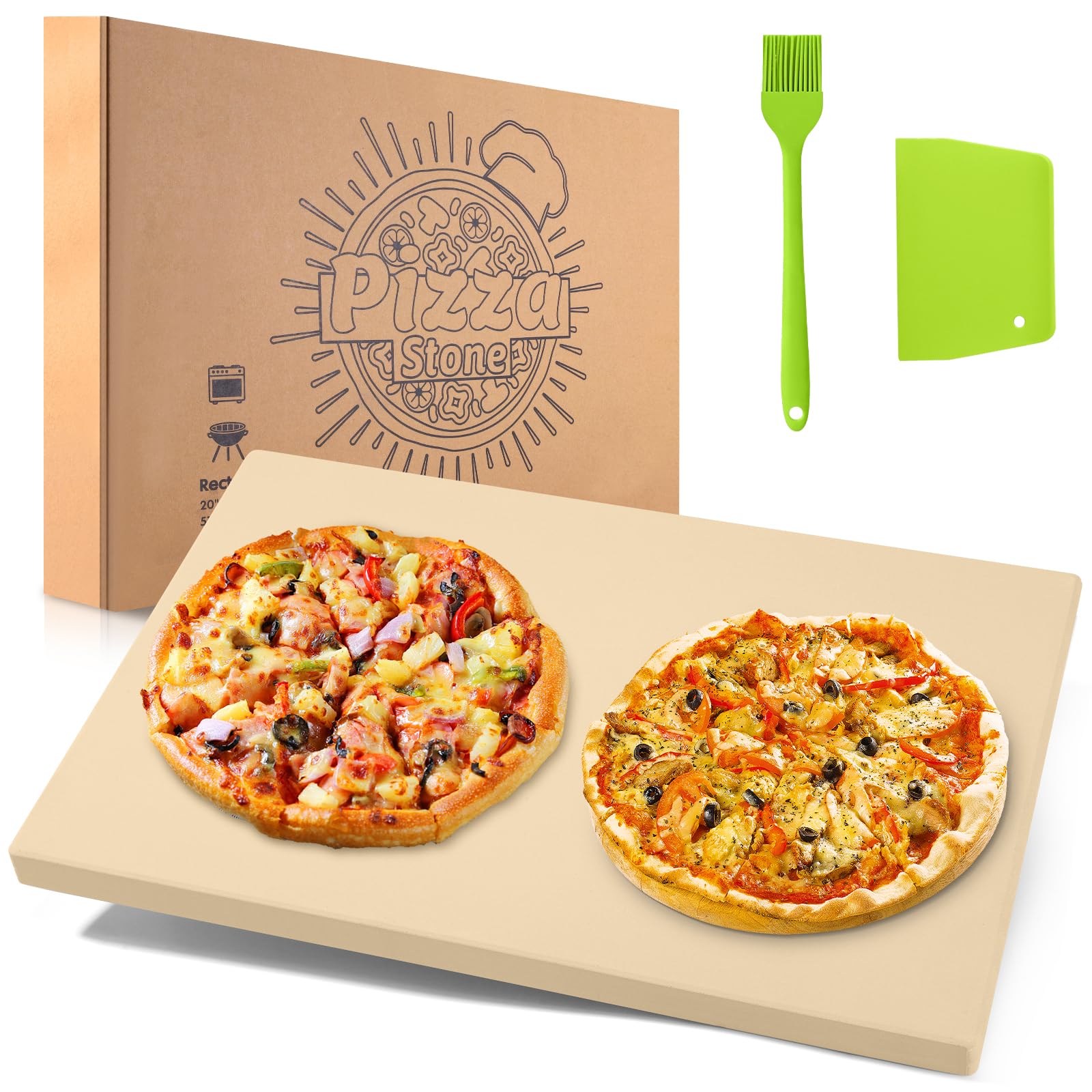NumRise front view of rectangular pizza stone showing full surface and edges for large baking