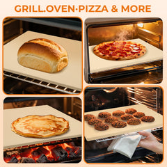 NumRise pizza stone in oven with a cooking pizza illustrating even heat distribution