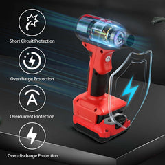 NUOGEDZ blower attached to Craftsman 20V battery demonstrating shared power convenience