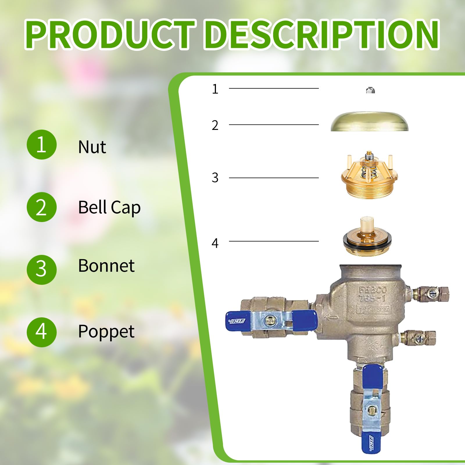 Nuogo brass stem close-up highlighting durable metal construction for long-lasting valve reliability