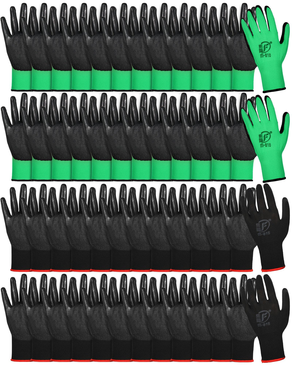 Nuogo front view of black and green glove pair showing overall protection and value