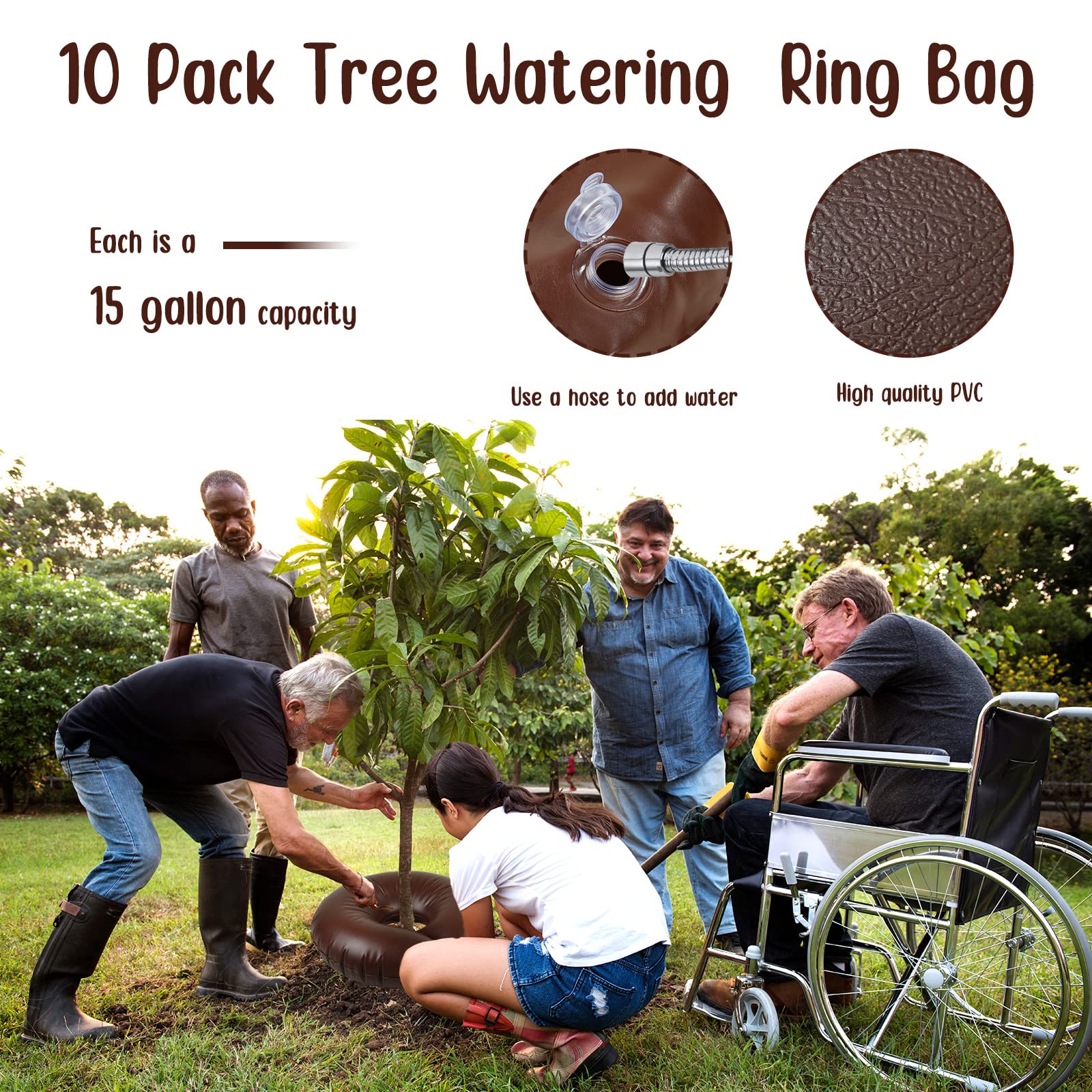 Nuogo ring installed around a tree trunk delivering slow, deep root watering benefits