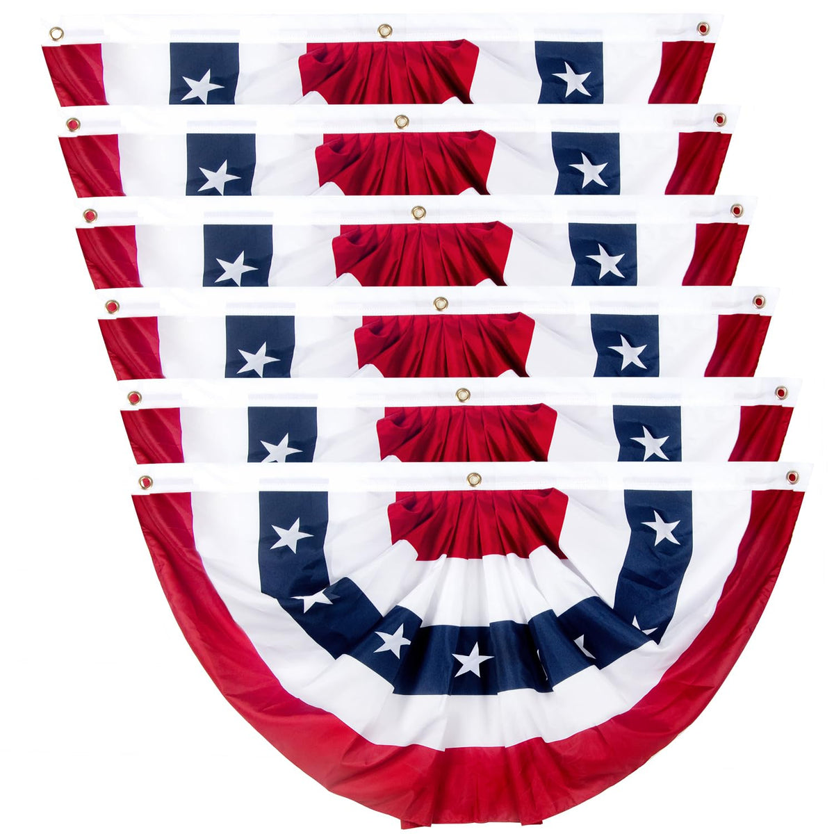NUOLAN front view of pleated American bunting showing patriotic design and curb appeal