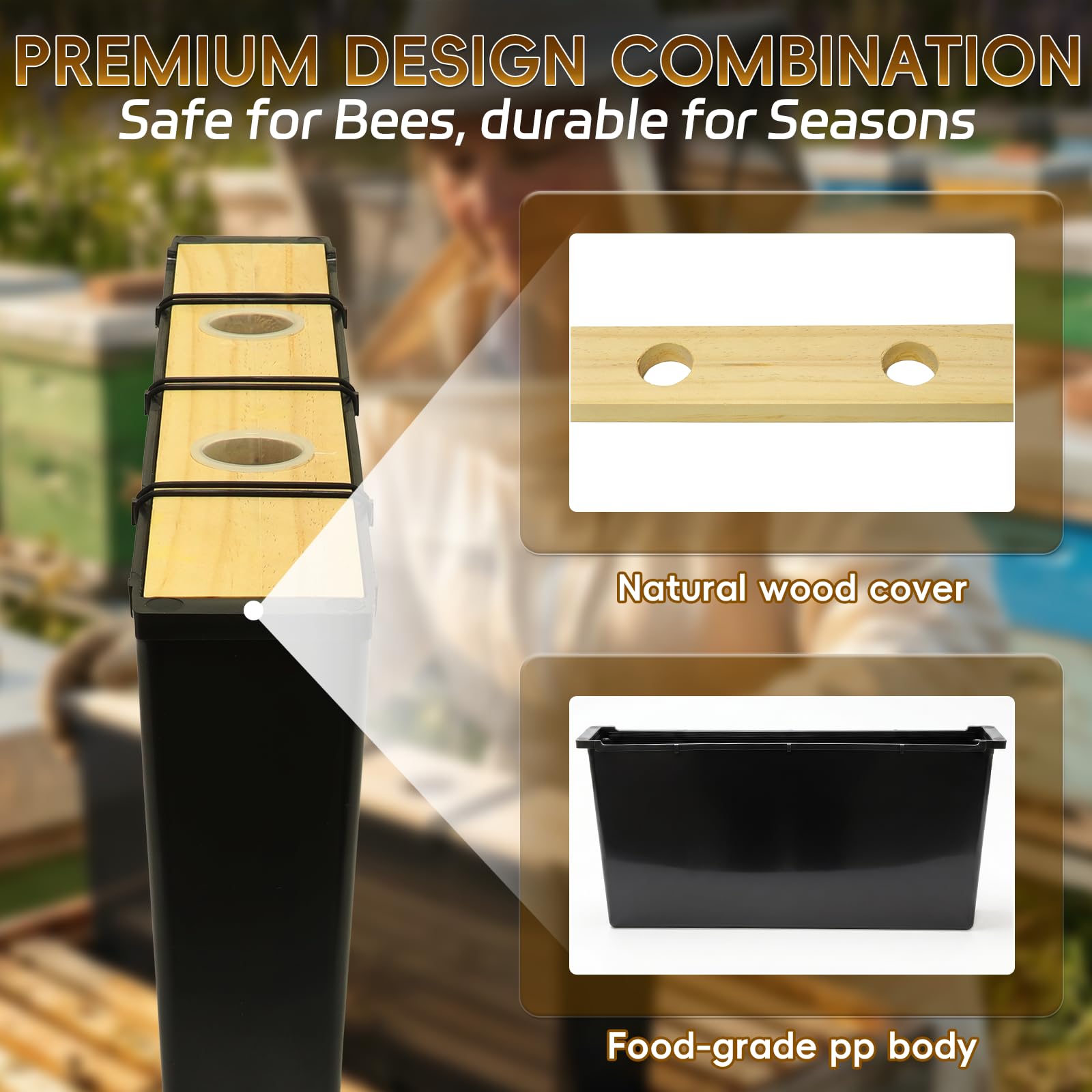 NUOMIC cedar wood lid close-up highlighting durable natural cover and hive-friendly look