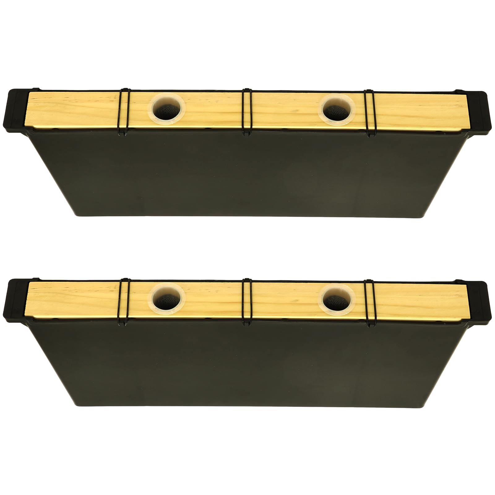 NUOMIC front view of both feeders showing cedar lids and practical design benefit