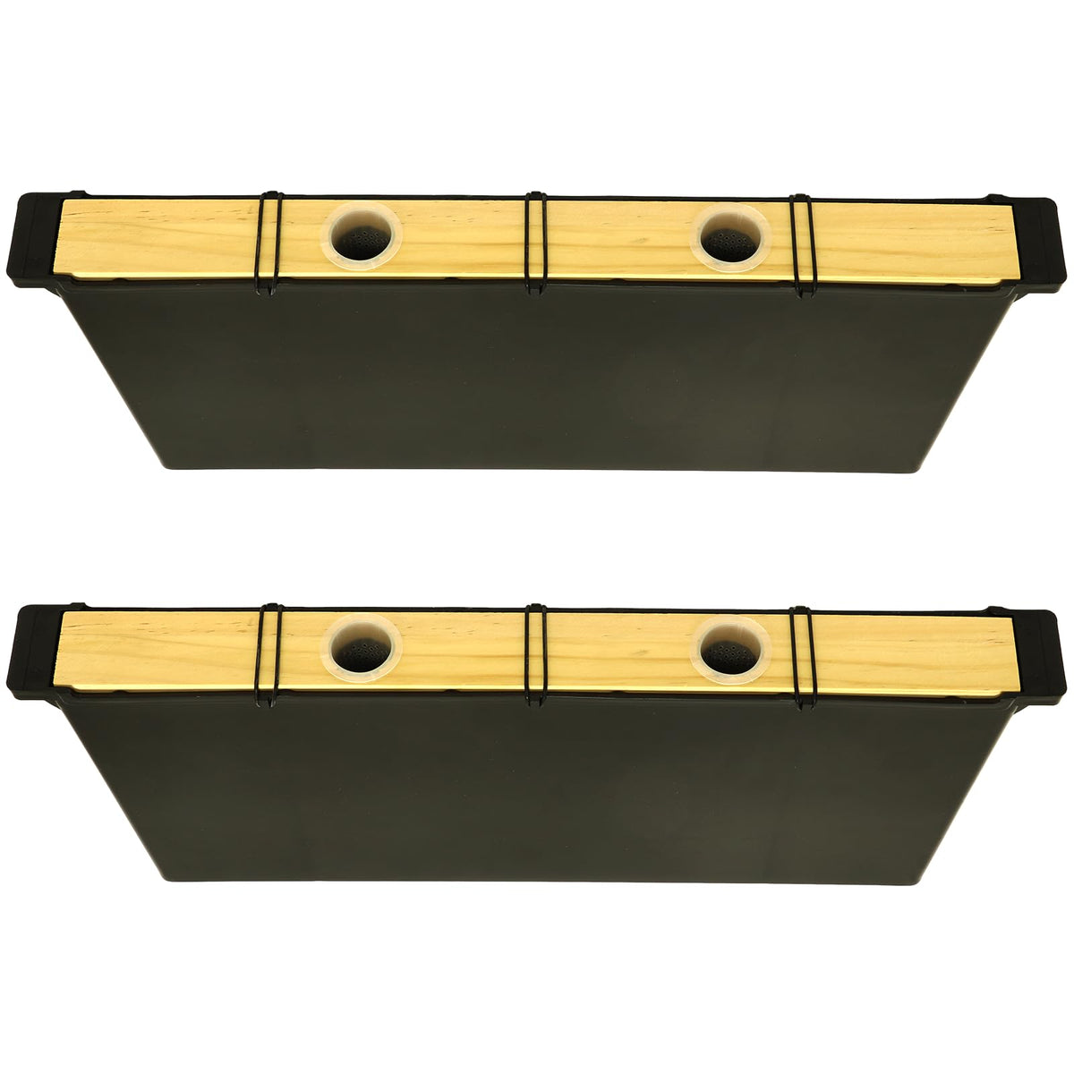 NUOMIC front view of both feeders showing cedar lids and practical design benefit