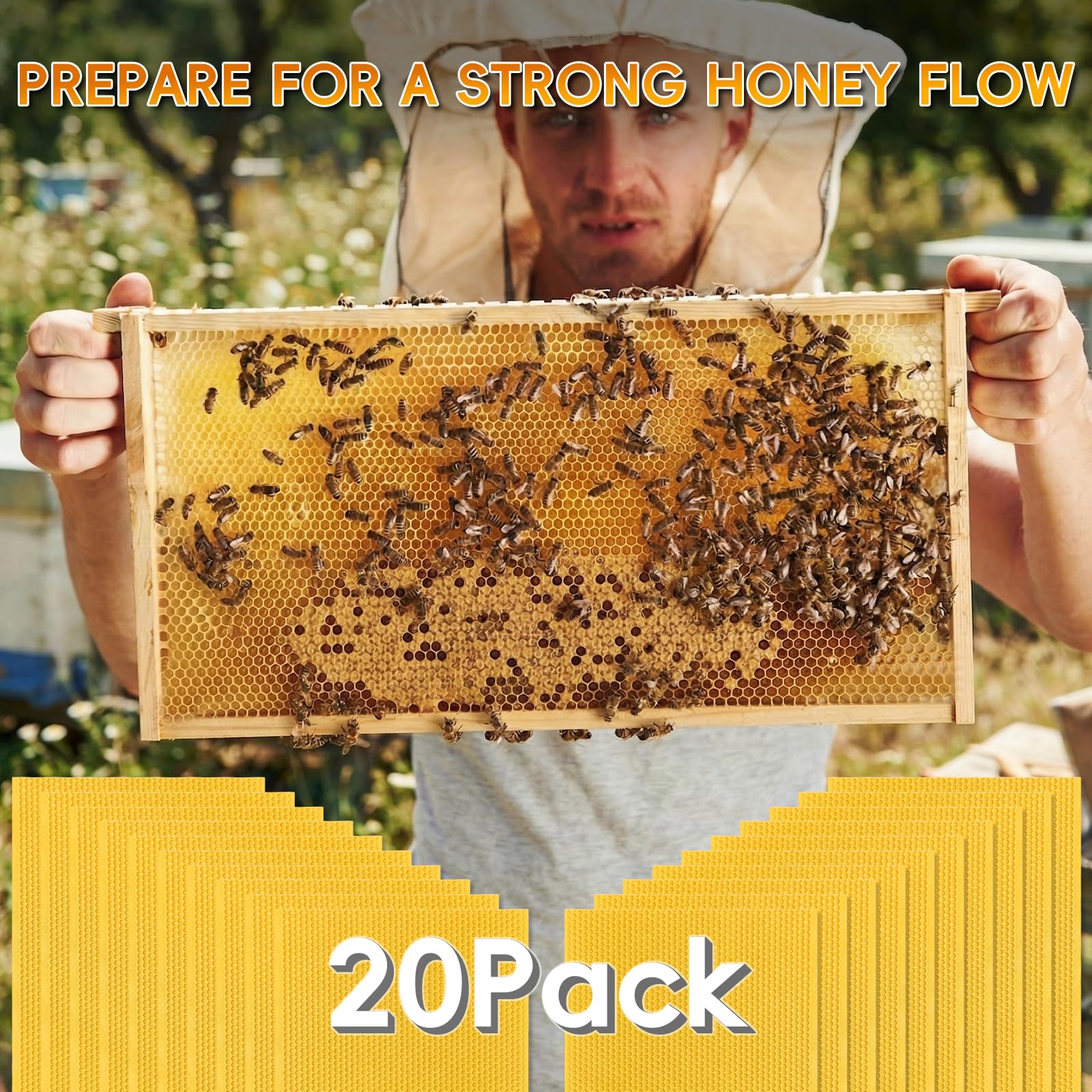 NUOMIC foundations staged with hive tools showing quick-prep benefit for beekeepers