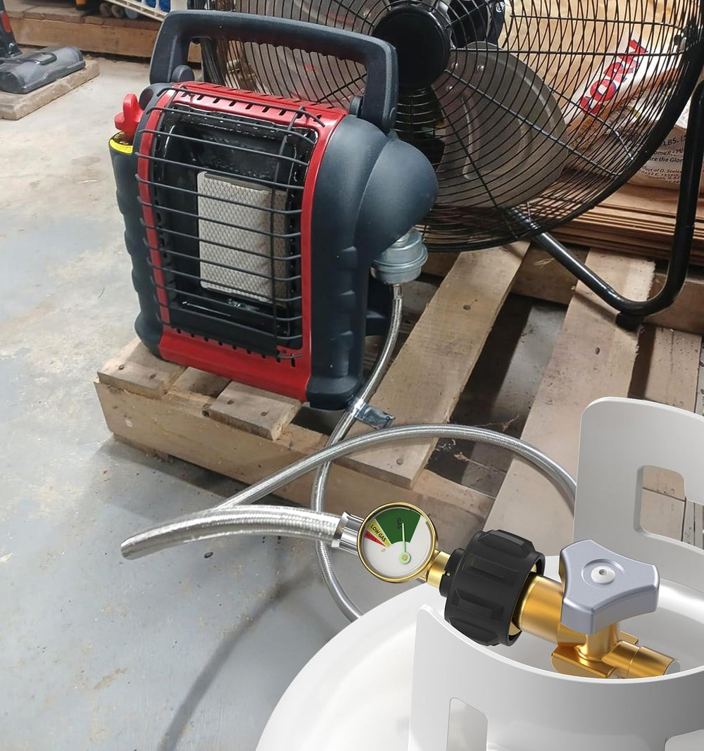 NUPICK installed on Mr. Heater Buddy demonstrating secure hose routing