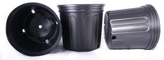 Nursery Supplies front view of pot showing rim and five drain holes, durable and stackable