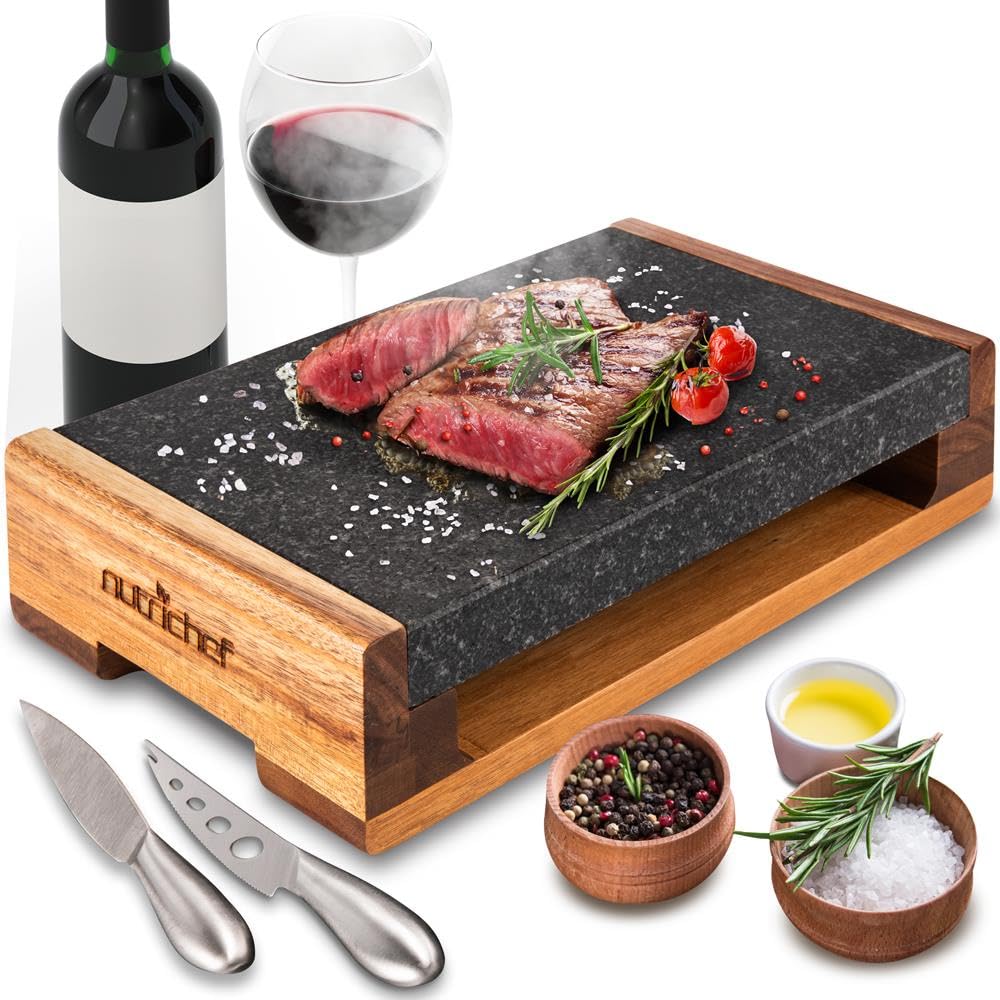NutriChef front view of complete lava stone set for sizzling presentations