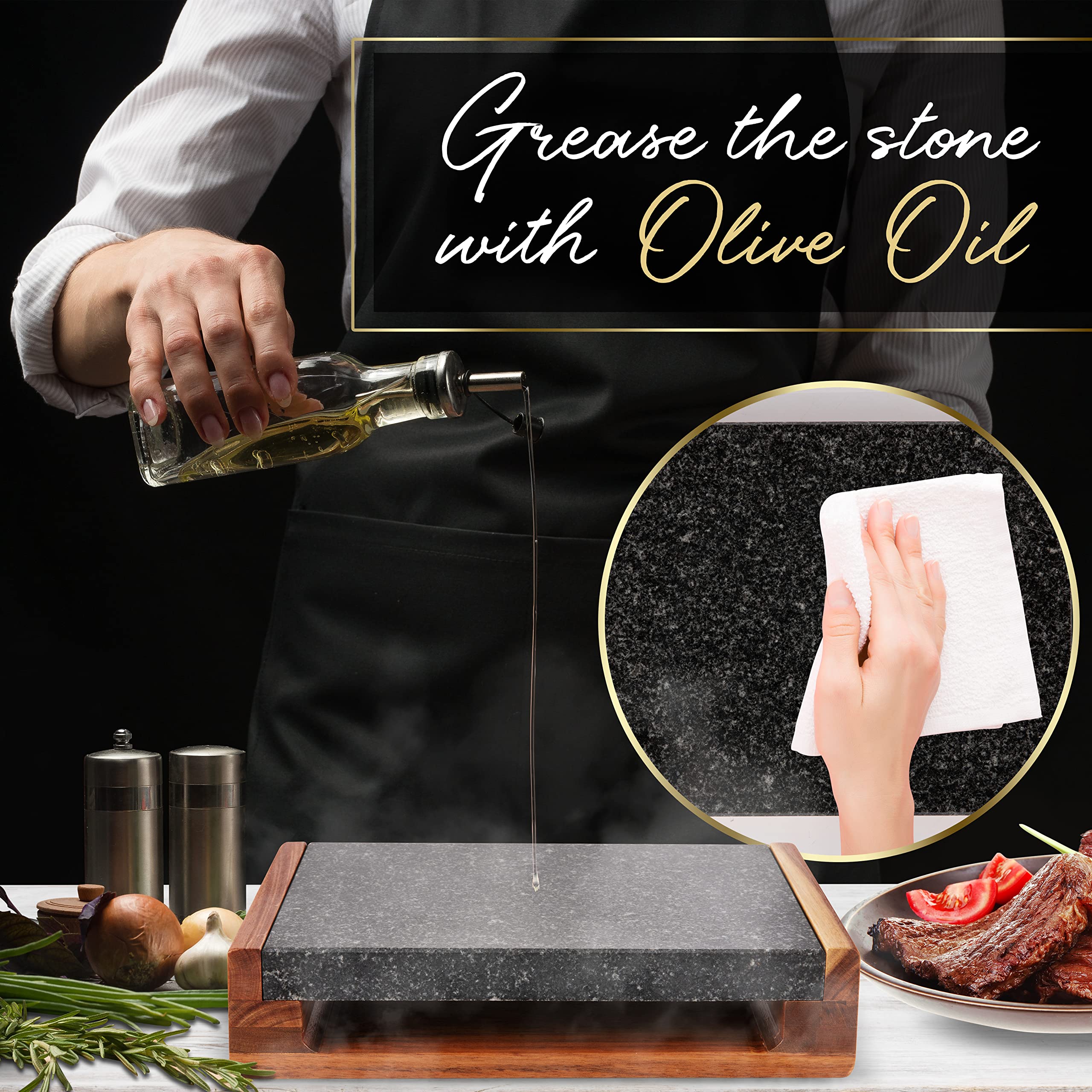 NutriChef stone size next to utensils showing scale and serving capacity
