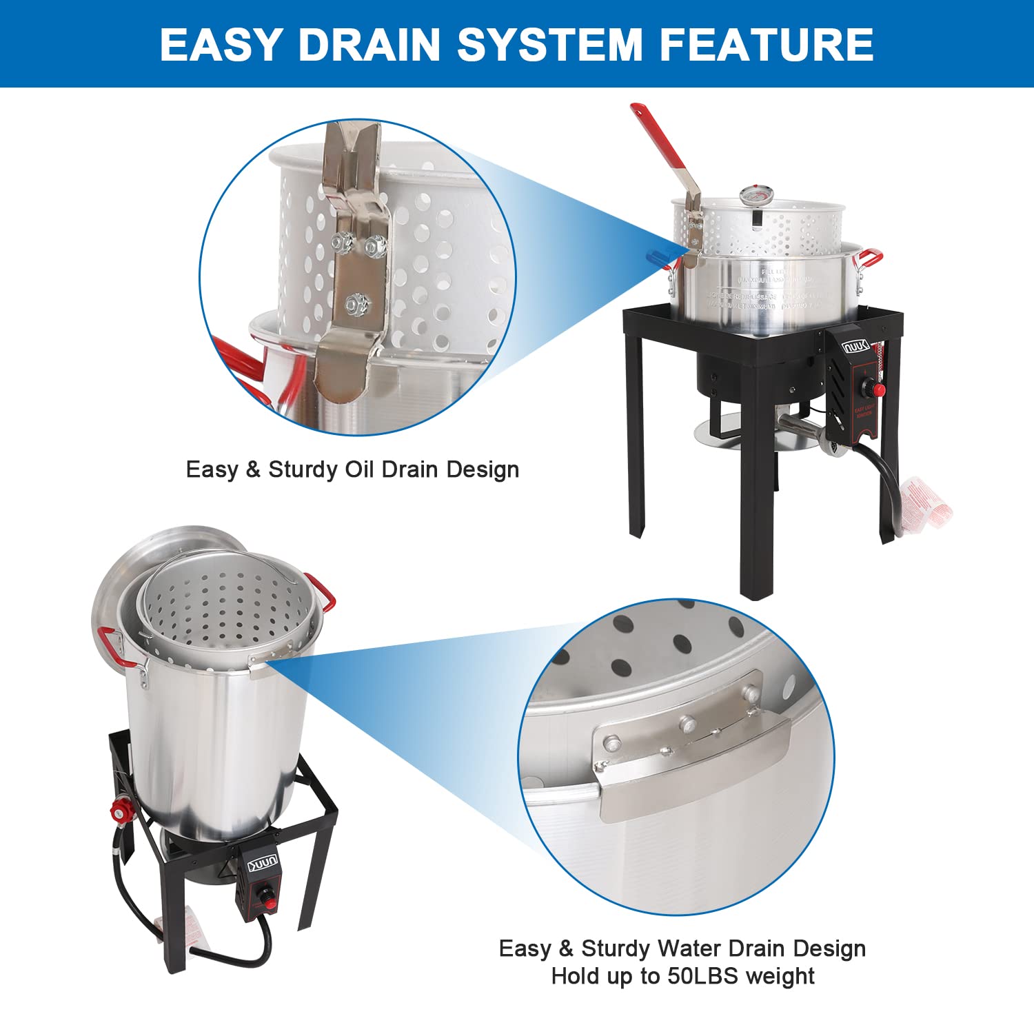 NUUK fryer kit beside propane tank showing scale and portability advantage