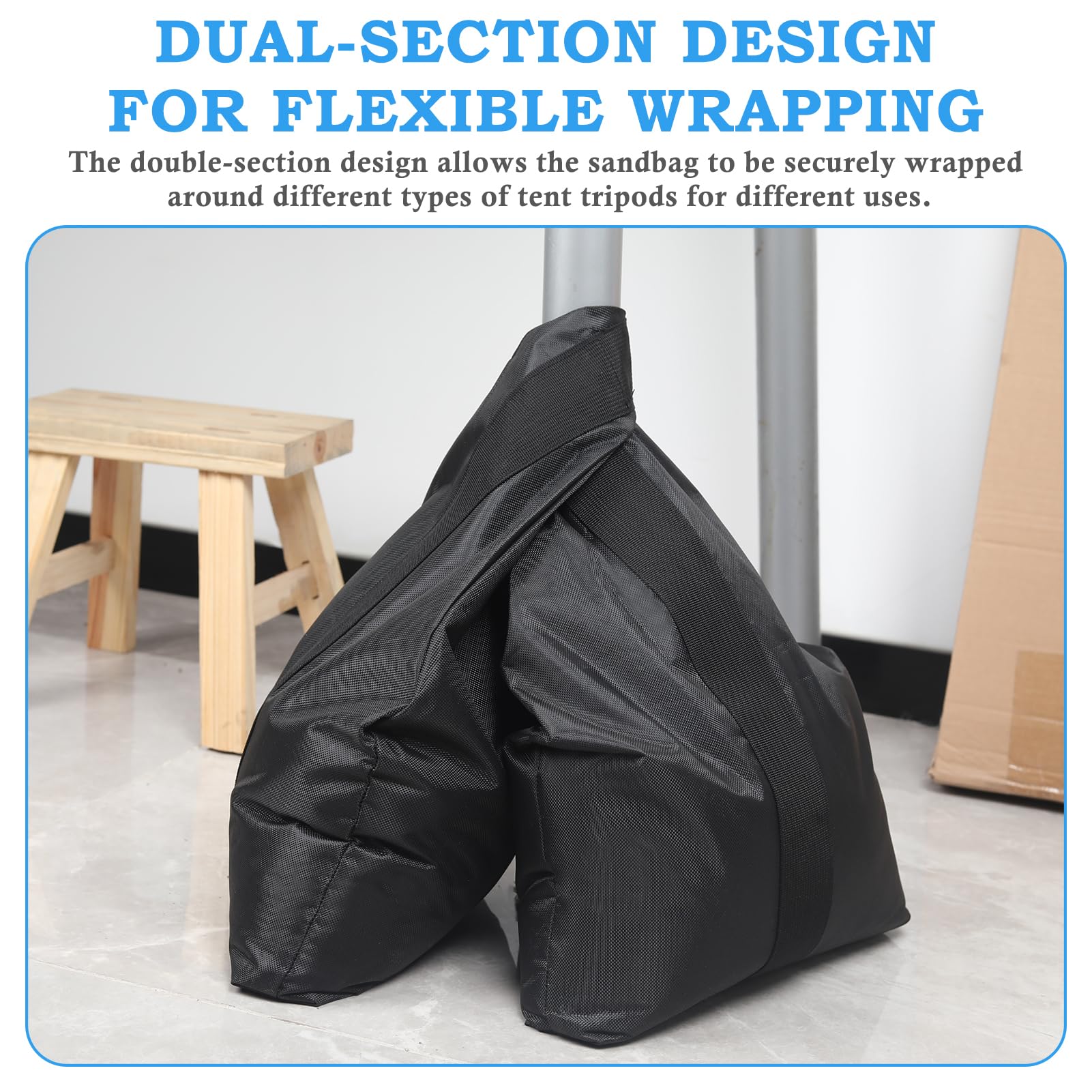 NVAAV canopy leg wrapped with bag providing stable outdoor anchoring