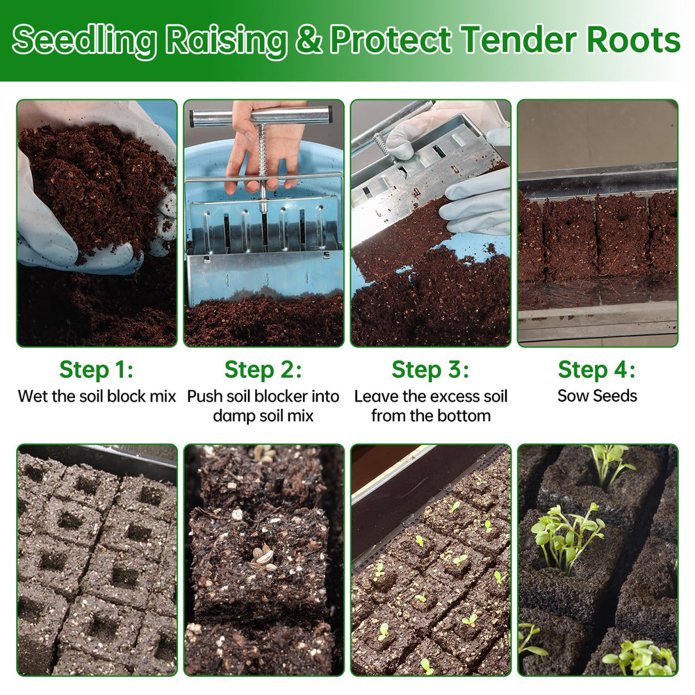 NVRGIUP soil blocks placed in garden showing easy transplant and scale