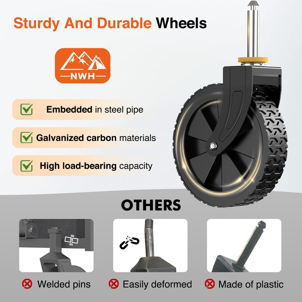 NWH all-terrain wheel closeup showing shock absorption and traction benefit