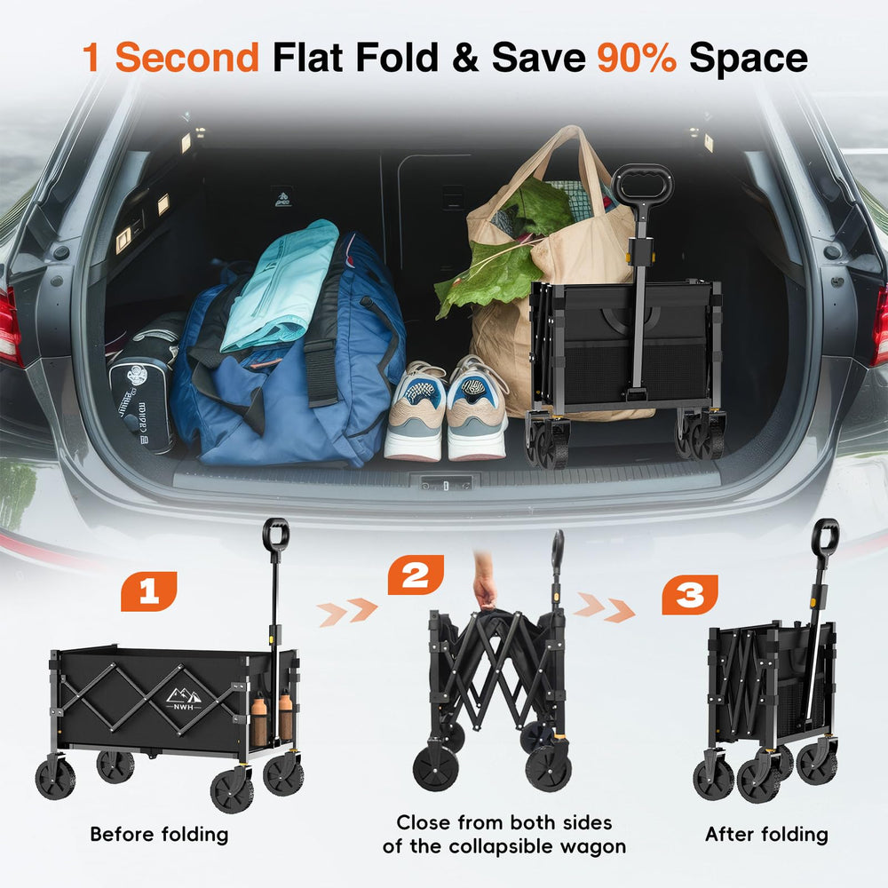 NWH wagon in camping scene showing outdoor gear organization benefit