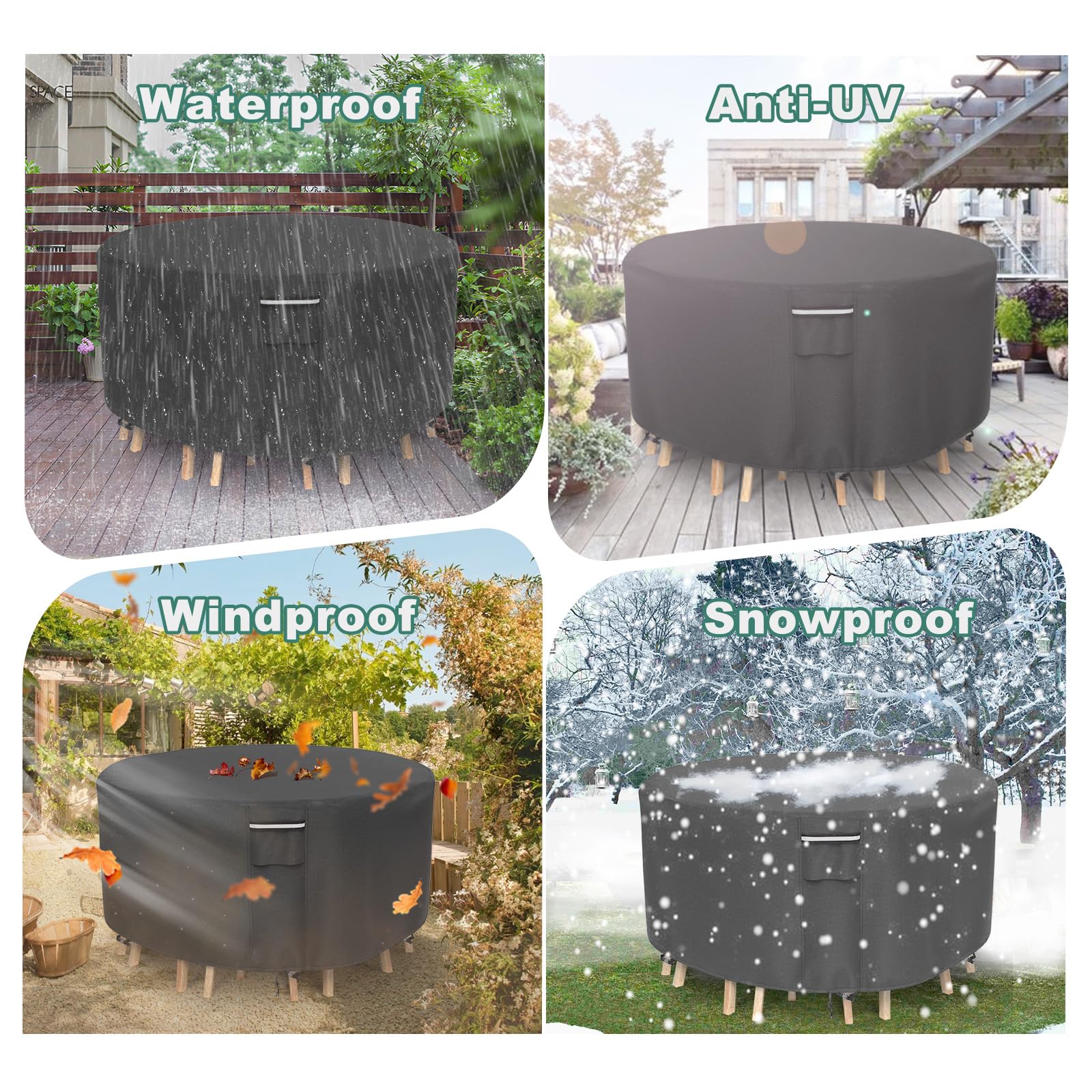 NYFITY cover on patio in lifestyle scene protecting furniture from weather and sun