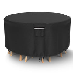 NYFITY front view of round cover protecting table, shows full waterproof protection