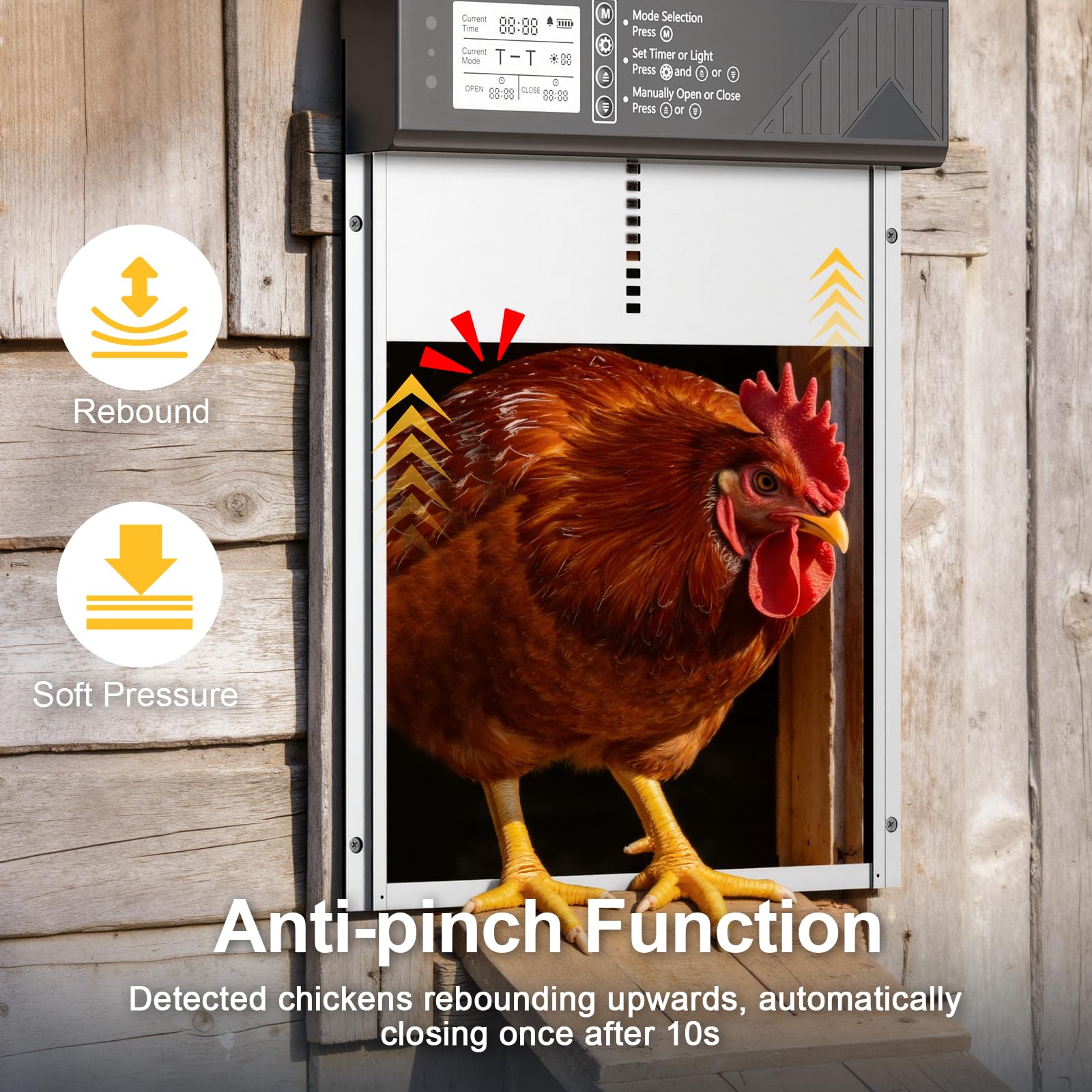 NyPots anti-pinch mechanism close-up preventing bird injuries during operation