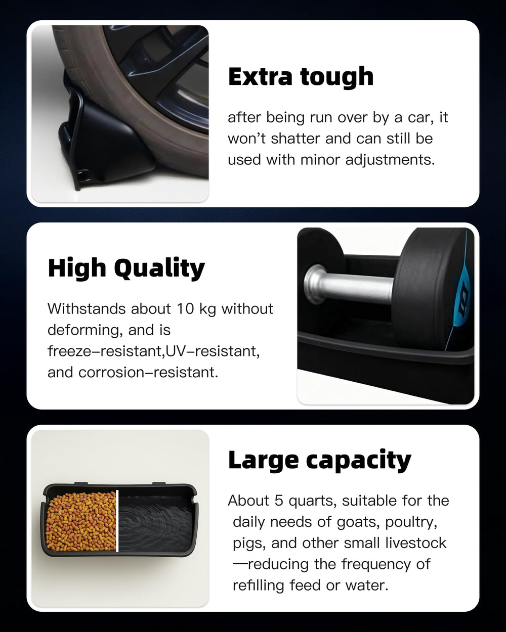 NZJWZS side profile showing 5-quart capacity and easy-access rim for livestock