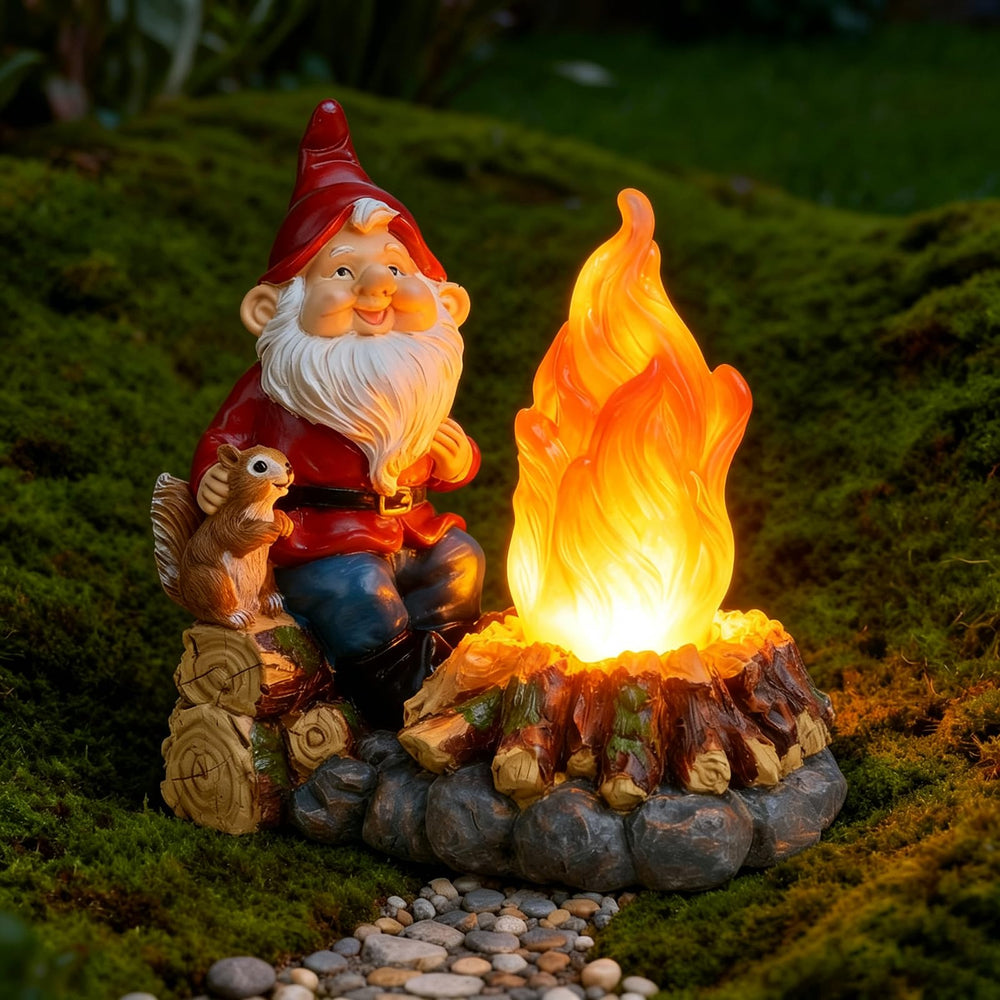 O-FarFarm front view gnome statue lighting pathway and adding charm