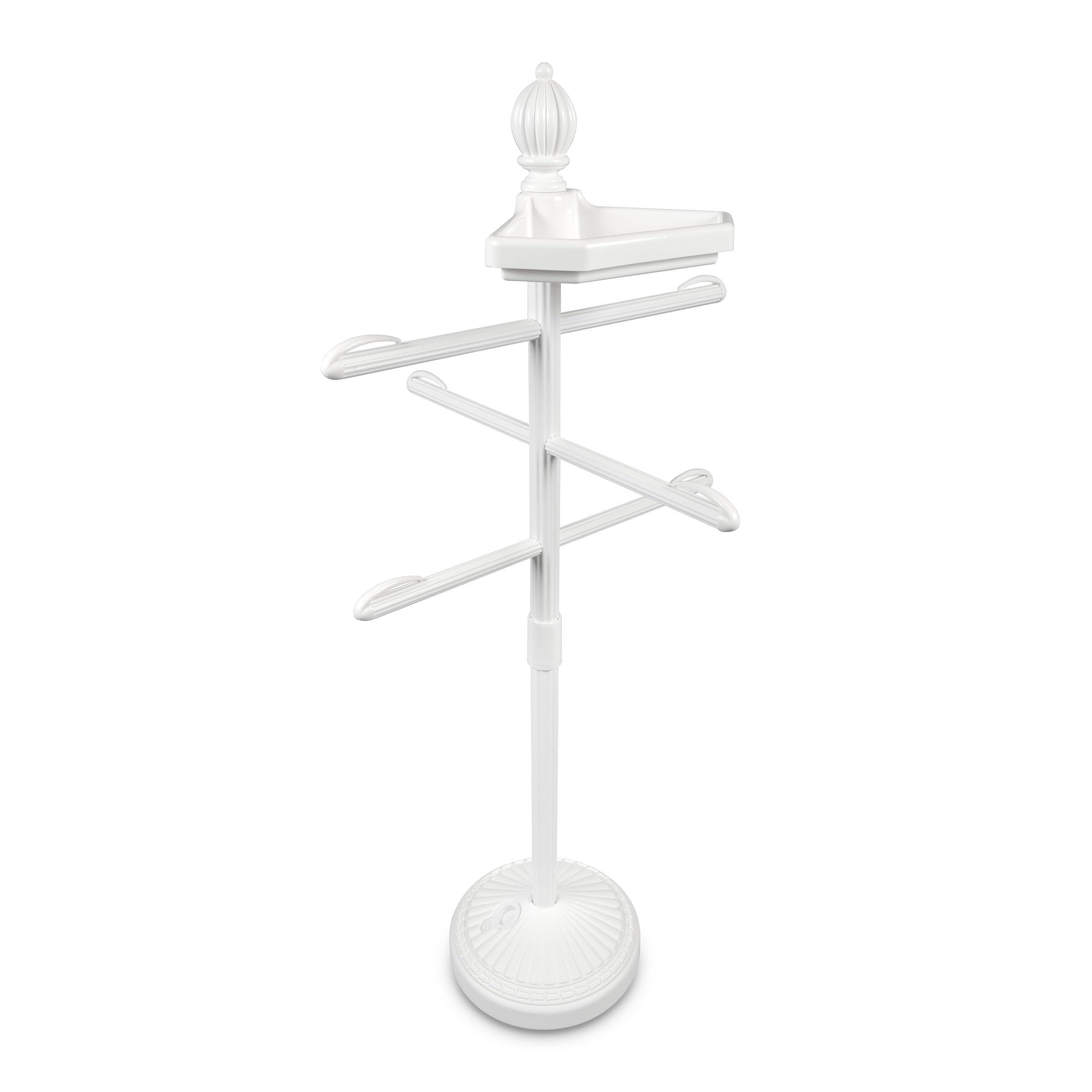 O2COOL front view of white valet showing three adjustable towel bars and stability benefit