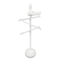 O2COOL front view of white valet showing three adjustable towel bars and stability benefit