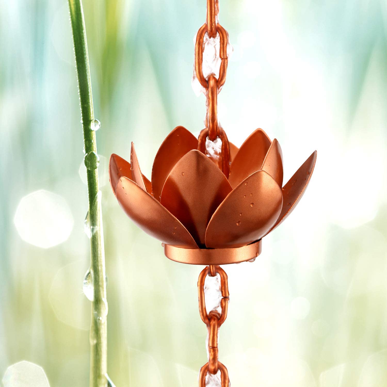 Oak Leaf in use with rain flowing through cups producing soothing sound