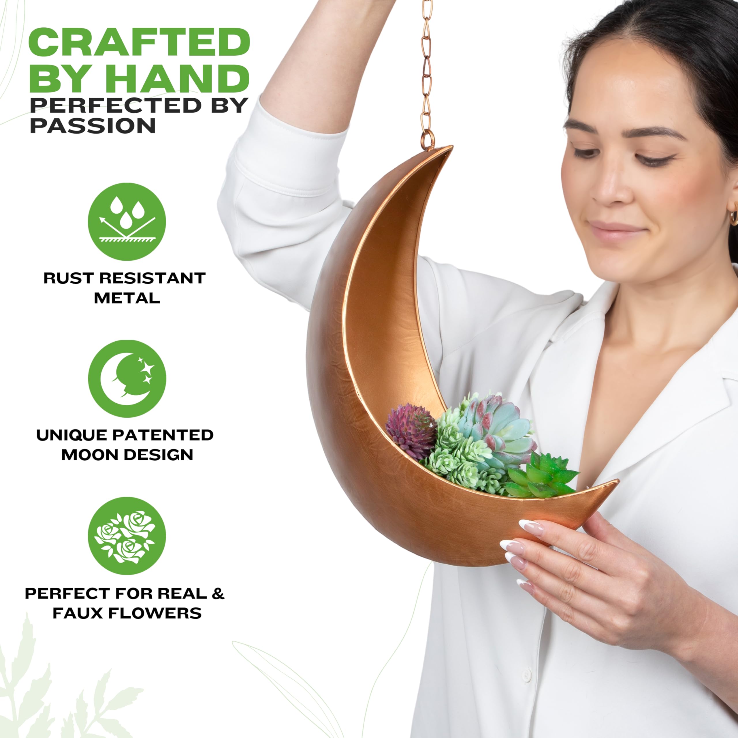 Oakadoaks moon planter hung on patio providing ambient boho outdoor decor