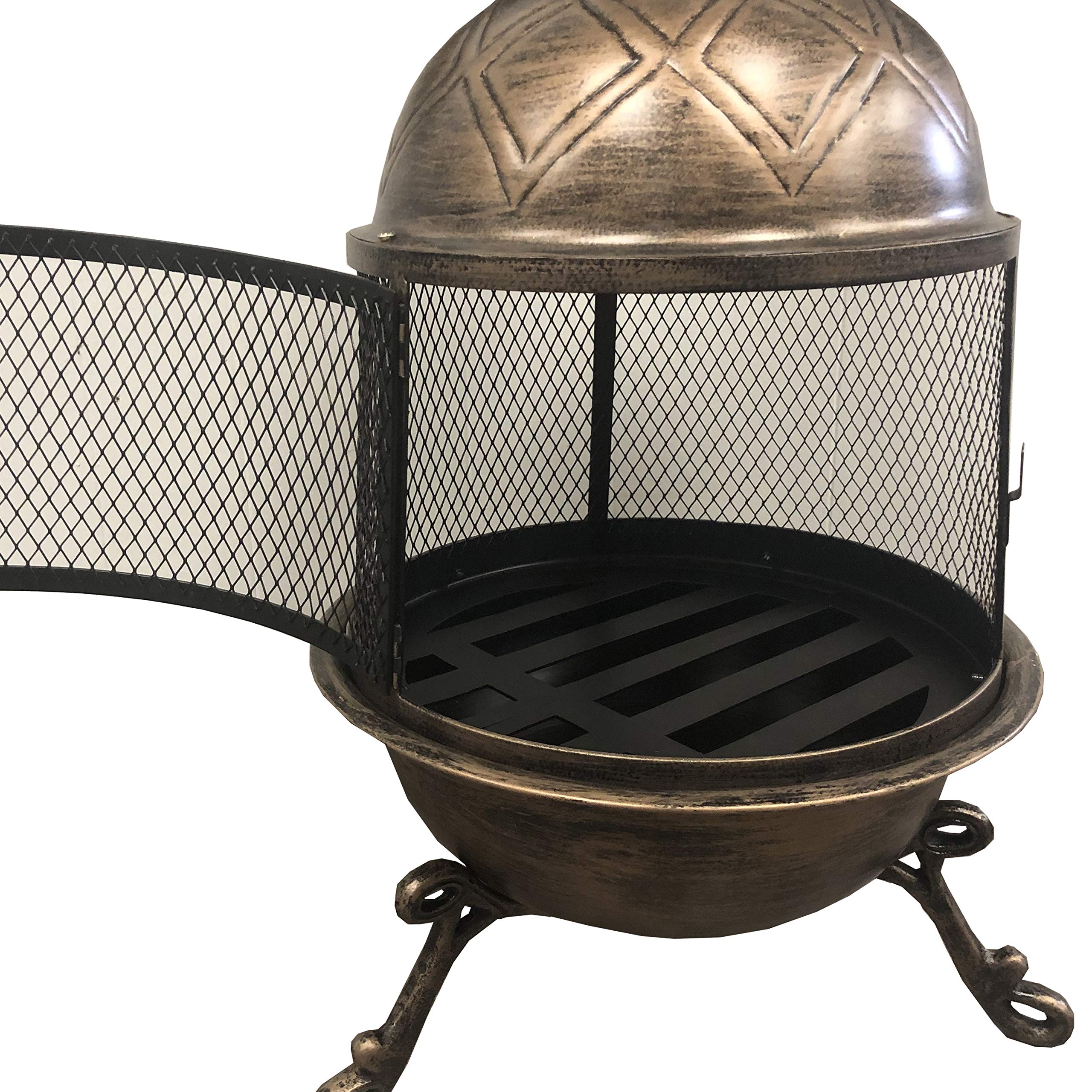 Oakland Living chimenea with 360-degree screened firebox for all-around warmth
