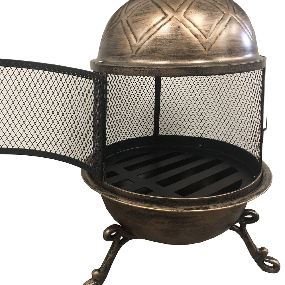 Oakland Living chimenea with 360-degree screened firebox for all-around warmth