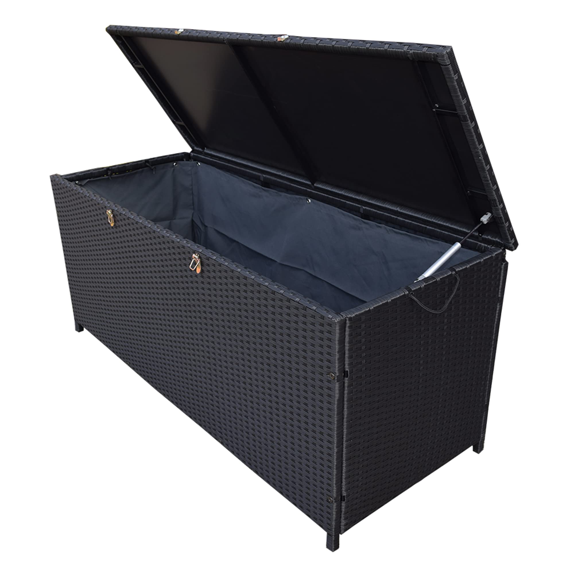 Oakland Living front view black wicker storage box showing contemporary design and extra seating benefit