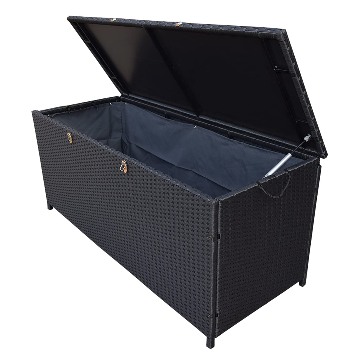 Oakland Living front view black wicker storage box showing contemporary design and extra seating benefit