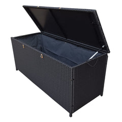 Oakland Living front view black wicker storage box showing contemporary design and extra seating benefit