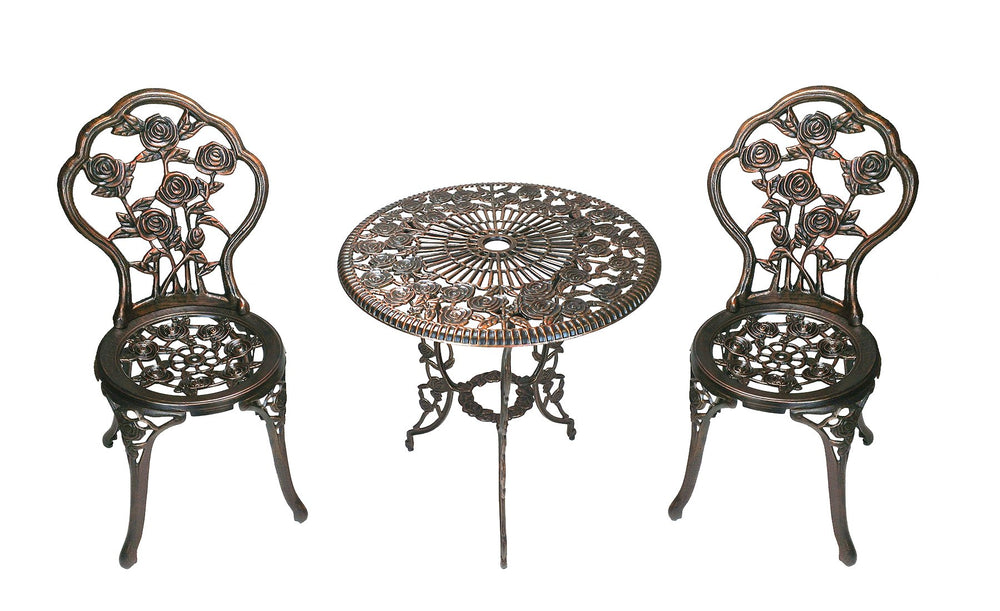 Oakland Living front view of 3-piece rose bistro set, shows elegance