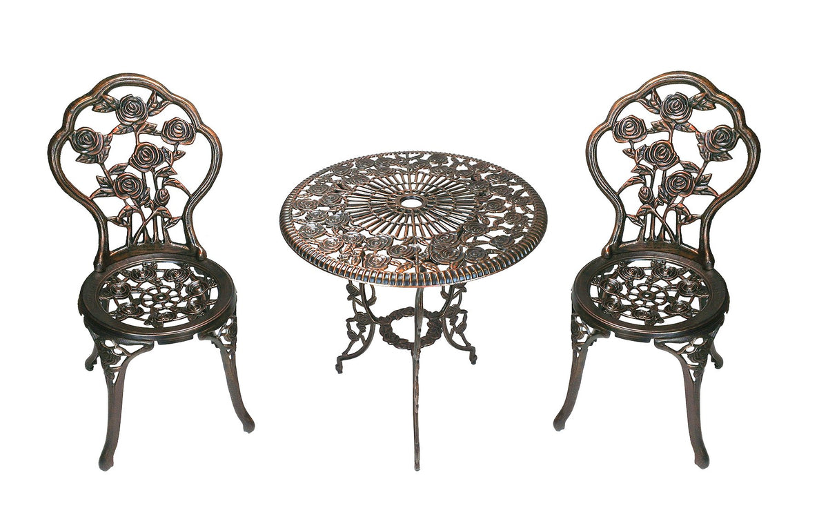 Oakland Living front view of 3-piece rose bistro set, shows elegance