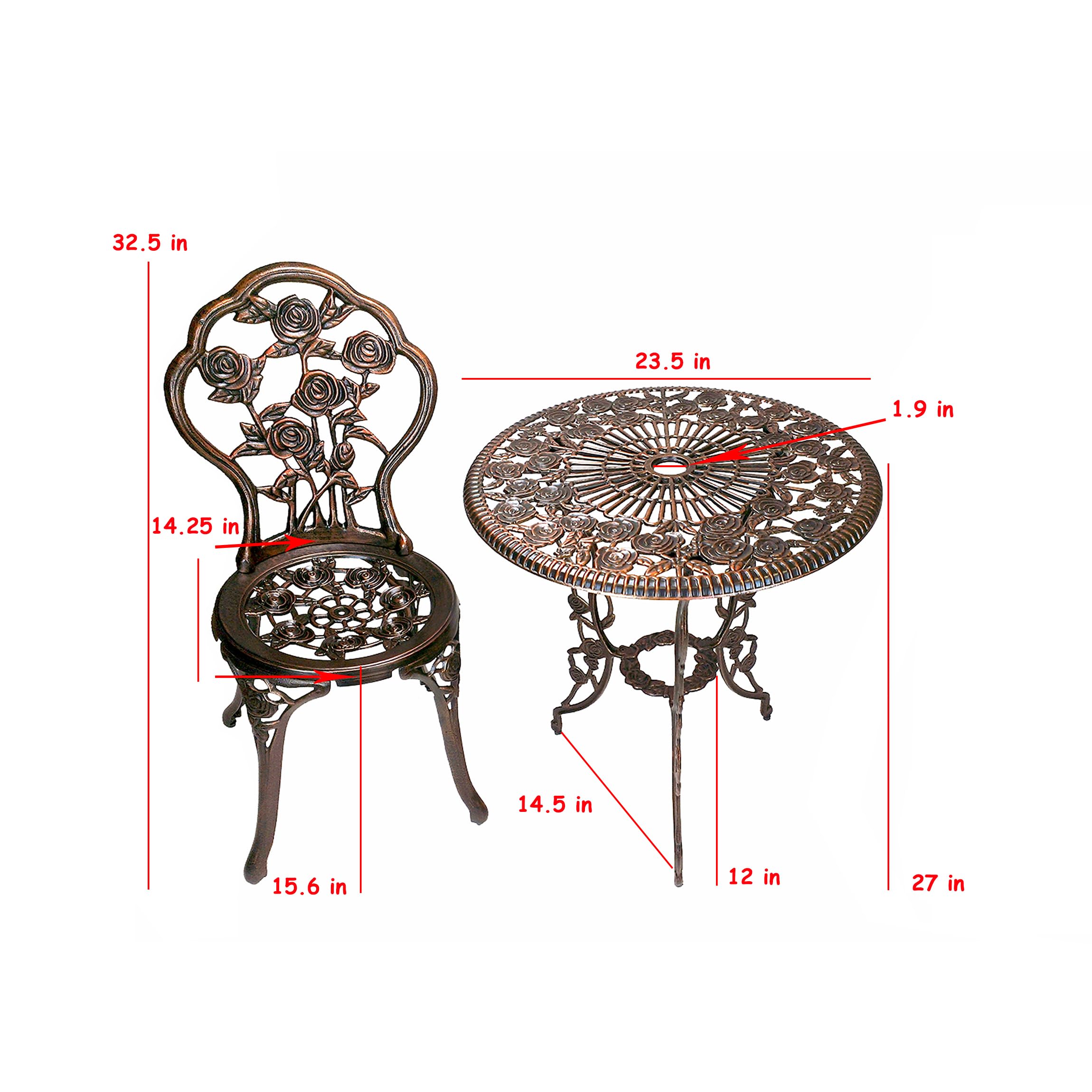 Oakland Living close-up of cast aluminum table top pattern, highlights durability