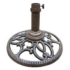 Oakland Living umbrella stand front view showing antique bronze finish and stable base