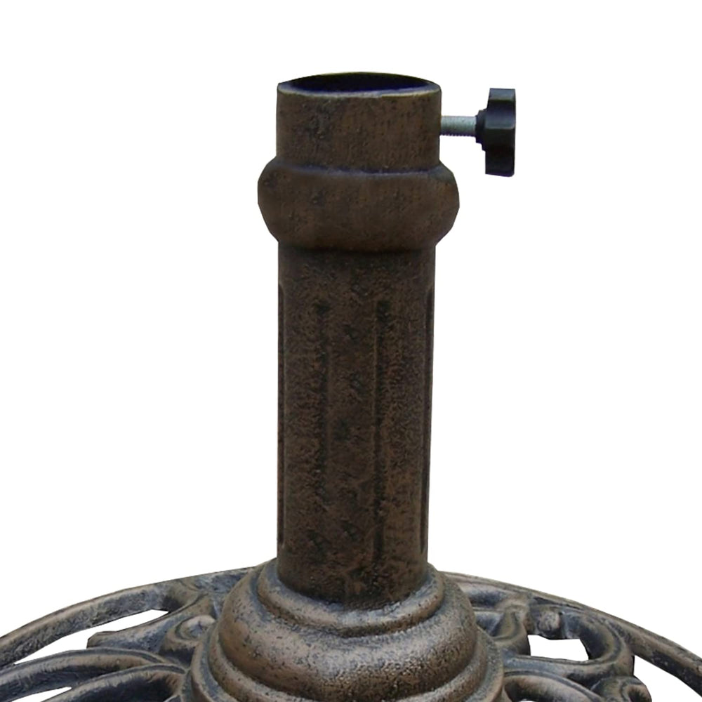Oakland Living umbrella stand in patio setting showing decorative look and stability