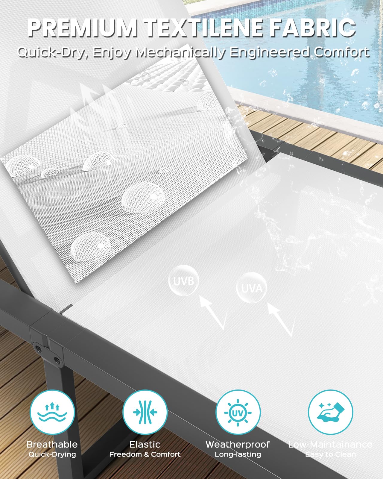 Oasbira lounge placed poolside, stylish and weather-ready