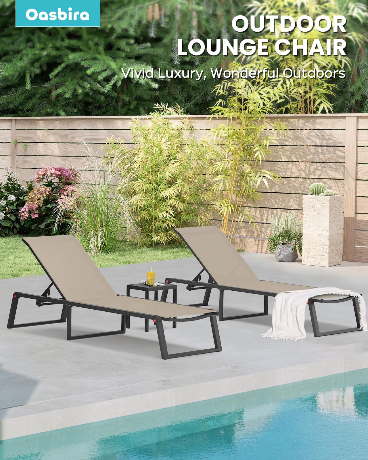 Oasbira poolside lifestyle shot highlighting relaxed outdoor use