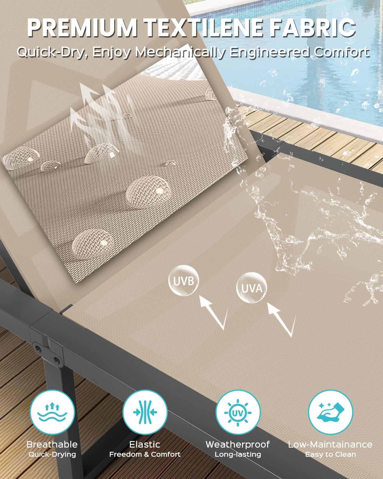 Oasbira reclined demonstrating one of five positions for comfort