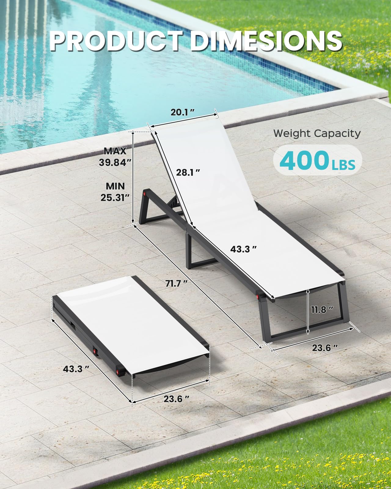 Oasbira lounger next to regular chair for size comparison