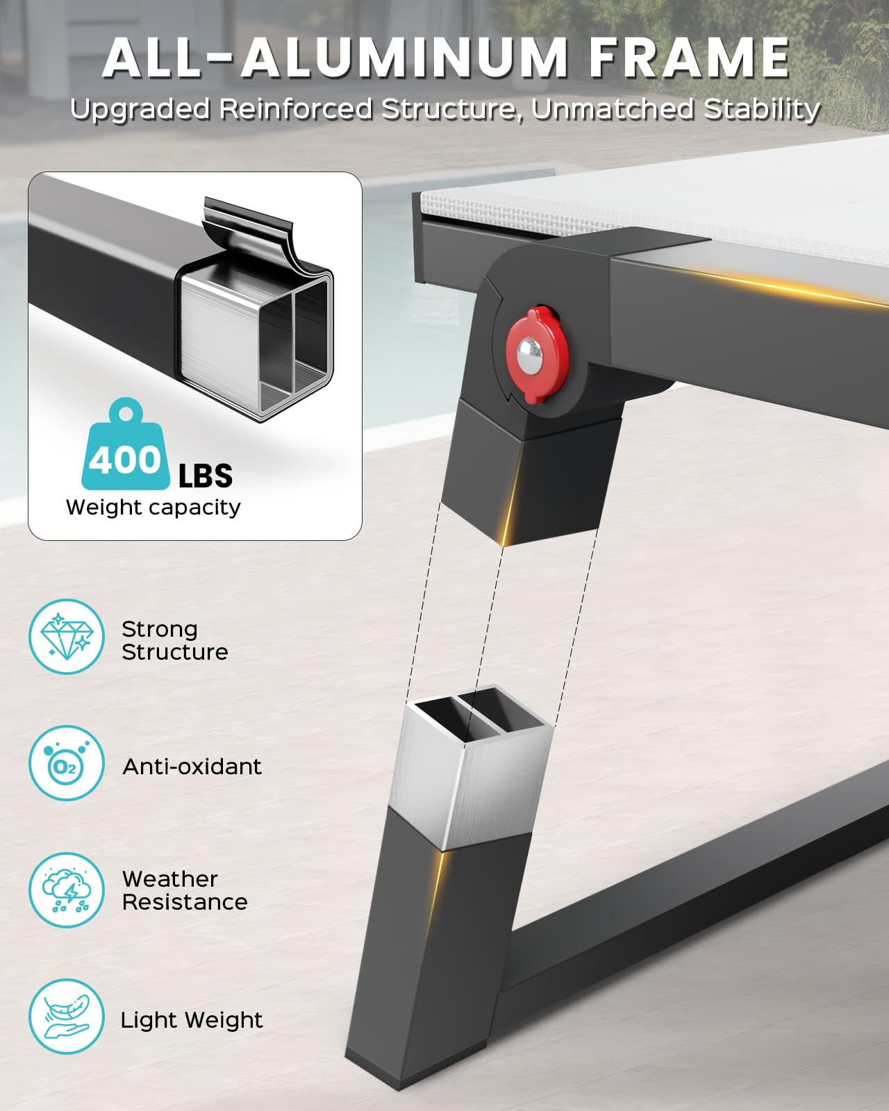 Oasbira wide-footed leg detail, improved stability on surfaces