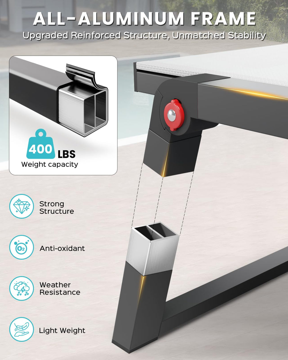 Oasbira wide-footed leg detail, improved stability on surfaces