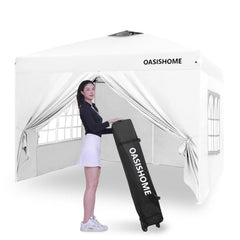 OASISHOME front view of 10x10 gazebo showing full coverage and easy access