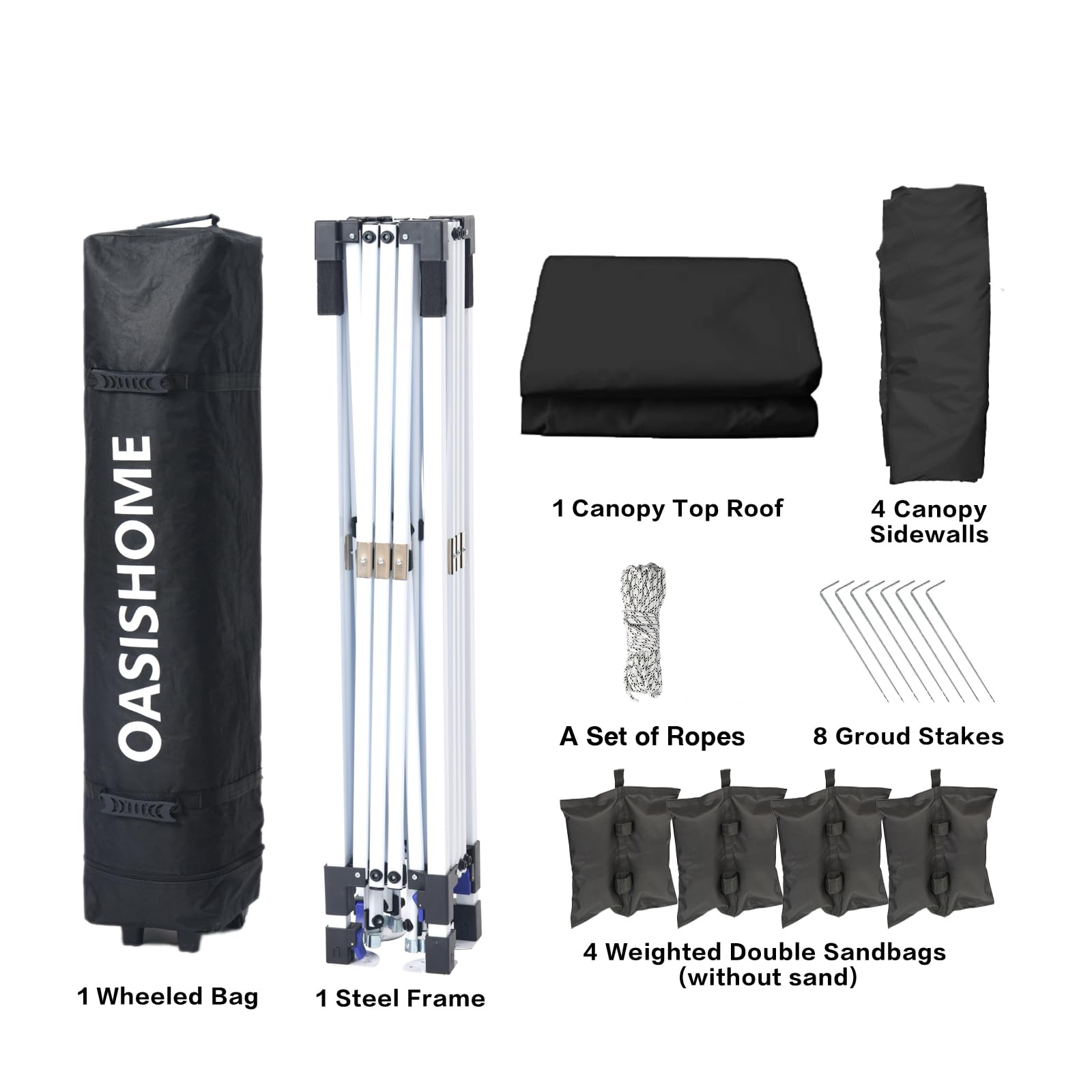 OASISHOME detailed view of steel frame joint and thumb-latch for quick locking stability