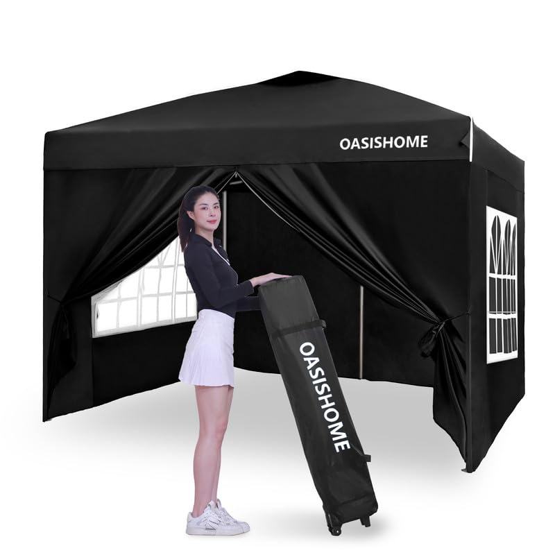 OASISHOME front view of 10x10 pop-up gazebo showing full shelter and shade benefit