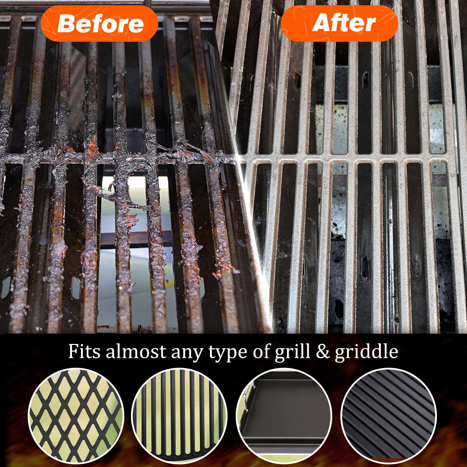 OATISLIFE brush in use on a hot charcoal grill removing grease safely