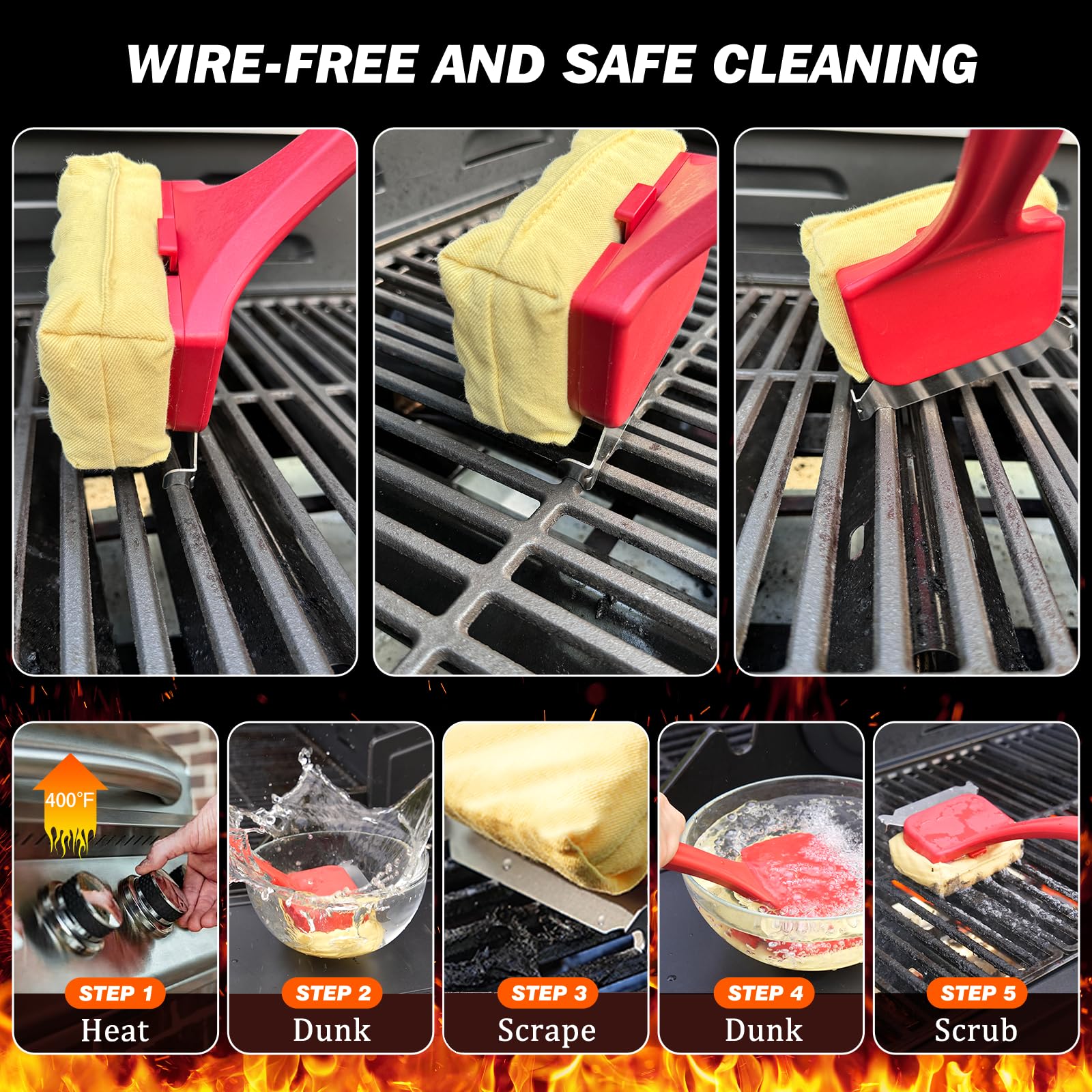 OATISLIFE metal scraper detail removing charred residue, efficient scraping benefit